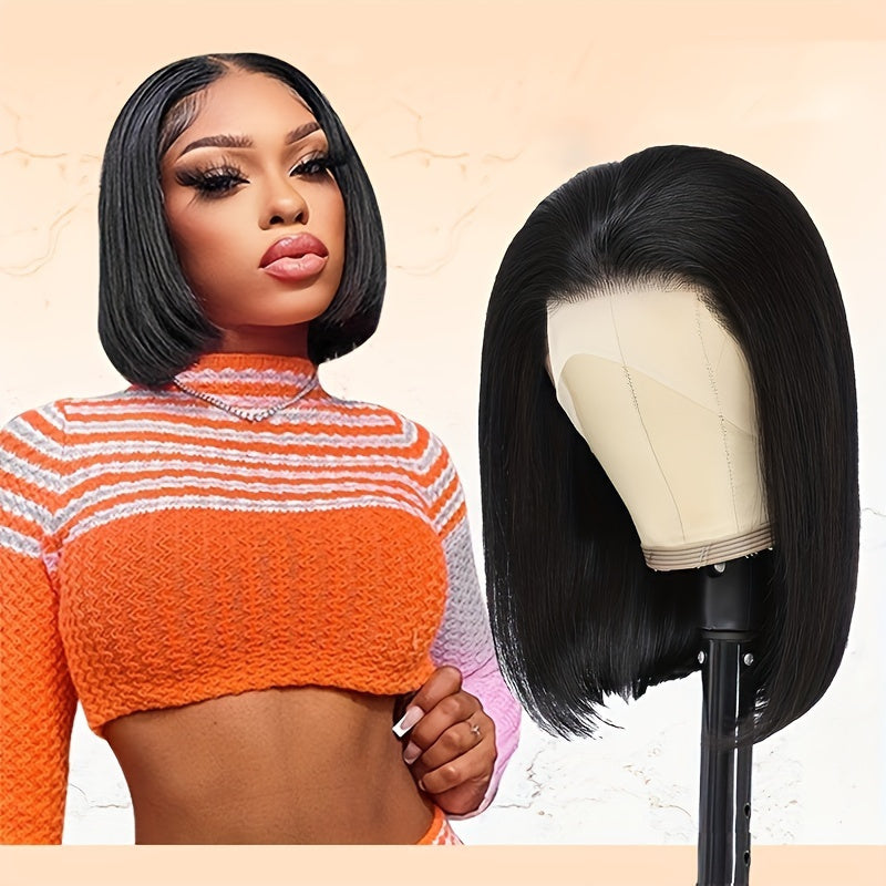 Glueless Wig with 250% Density Human Hair & 4x4 HD Lace Closure/HD Lace Front - Pre Plucked Pre Cut Straight Bob Wigs for Women Suitable for Beginners, Hairline & Scalp Coverage, No Glue Needed