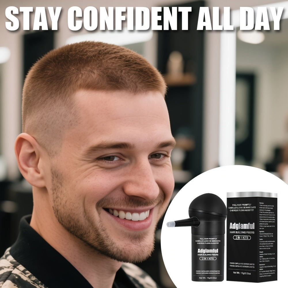 Adglamful 15g Hair Building Fibers, 1pc, 1-second Adsorption, Natural And Invisible, Covers Gray Hair, Suitable for Men And Women with Thinning Hair.