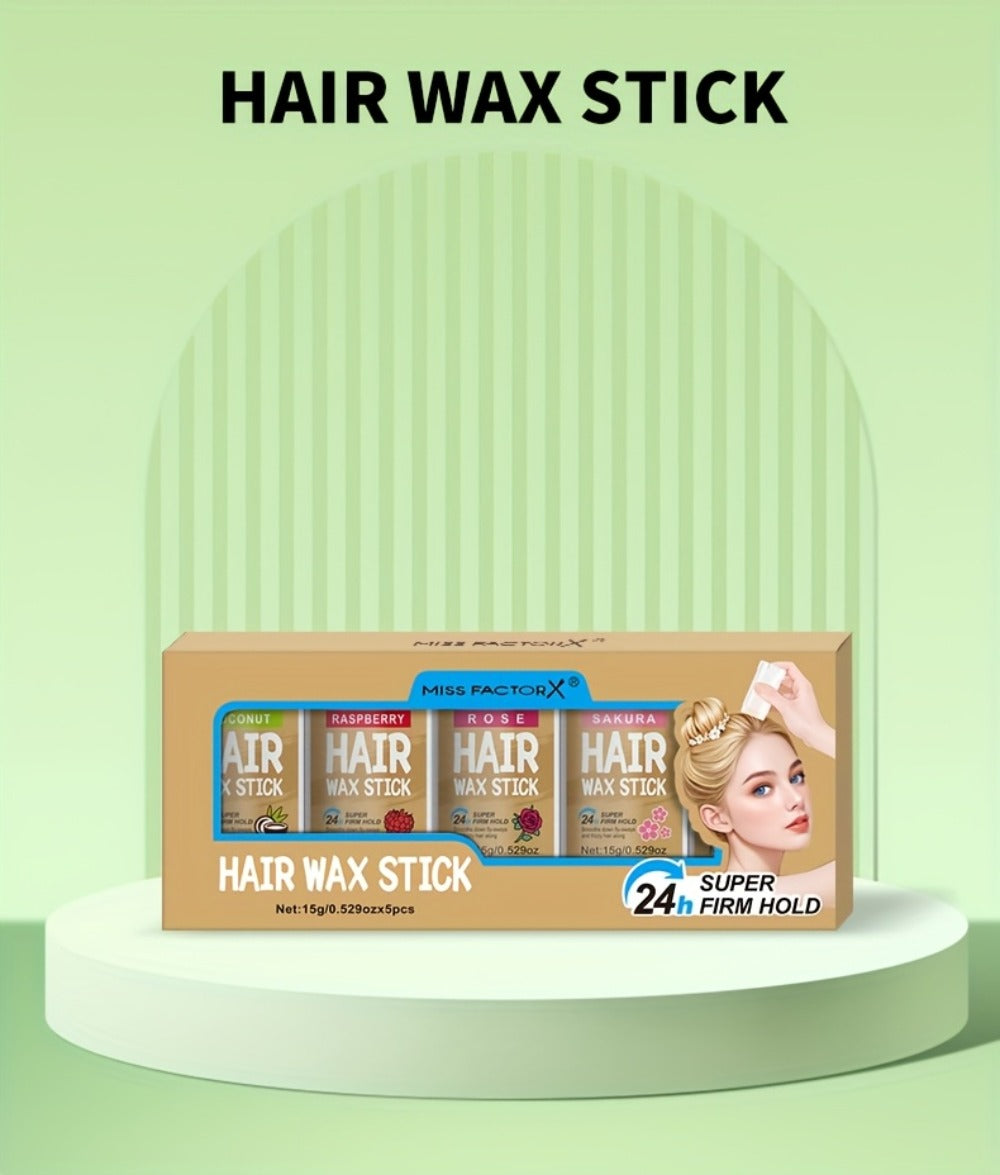 Hair Wax Stick – 5-Pack Fragrance-Free Styling Wax with Jojoba Oil for All Hair Types, Strong Hold, Natural Finish, Travel-Friendly Hair Wax Sticks