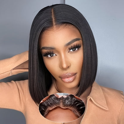HD Lace Closure Wig Human Hair 250% Density 4x4 Straight Bob Glueless Pre-Plucked Pre-Cut Natural Hairline Scalp Coverage Beginner Friendly 8-16 Inch Black