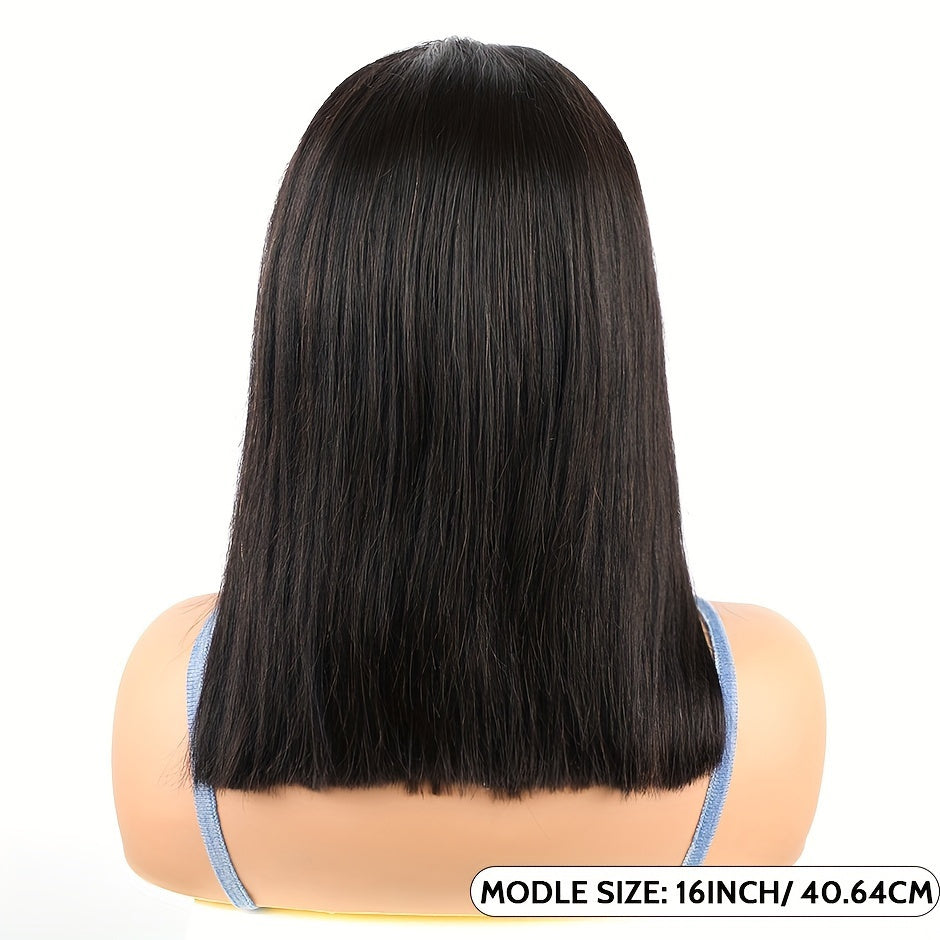 Glueless Wig with 250% Density Human Hair & 4x4 HD Lace Closure/HD Lace Front - Pre Plucked Pre Cut Straight Bob Wigs for Women Suitable for Beginners, Hairline & Scalp Coverage, No Glue Needed