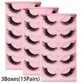 3 Boxes (15 Pairs) of Cat-Eye False Eyelashes, Featuring Natural Long Manga Lashes with Winged Tips for an Elongated Eye Appearance