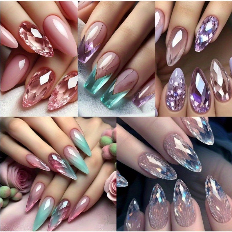 120 pieces of mixed color almond shaped nail tip, medium length design, gradient gloss - includes jelly glue and nail file