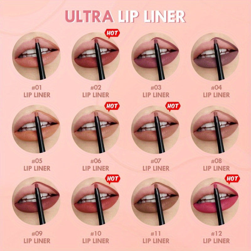 [12pcs Lip Liner Pens] 12pcs/Set Multi-Functional Lip Liner Pencil Long-Lasting Waterproof Lip Eye Brow Cosmetic Makeup Colorful Lip Liner Pens