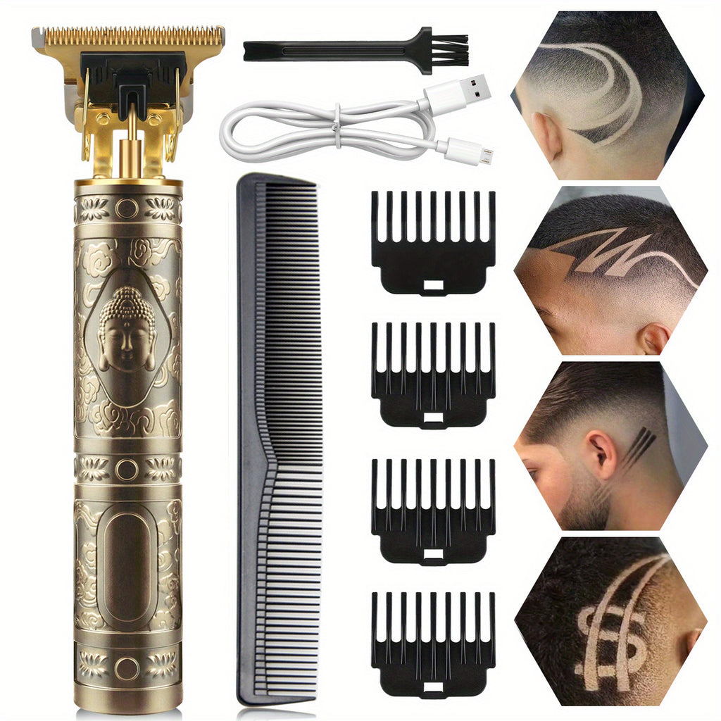 Men'S Barber Rechargeable Razor Adult Electric Retro Electric Push Clippers Home USB Rechargeable Barbershop Men'S Beard Trimmer Facial Hair Trimmer