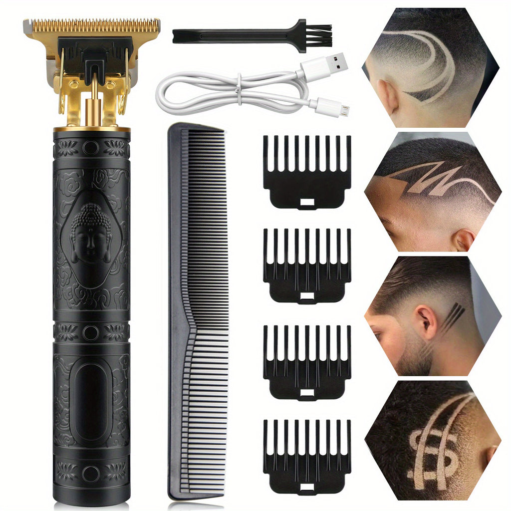 Men'S Barber Rechargeable Razor Adult Electric Retro Electric Push Clippers Home USB Rechargeable Barbershop Men'S Beard Trimmer Facial Hair Trimmer