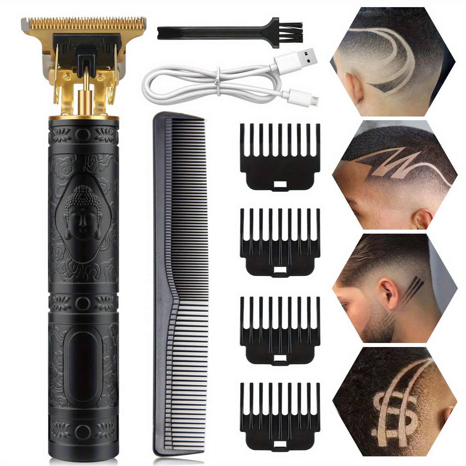 Men'S Barber Rechargeable Razor Adult Electric Retro Electric Push Clippers Home USB Rechargeable Barbershop Men'S Beard Trimmer Facial Hair Trimmer