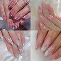 96pcs 4pcs Shiny Ice Pink Gradient Almond Nails - Exquisite Flower Butterfly Design, Easy to Bloom with Press - Perfect Daily Wear for Women and Girls