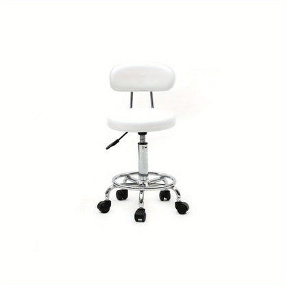 Bar Stool with Backrest Adjustable Height - 360° Swivel Counter Stool Modern Rotating Chair for Kitchen Island Dining Room Bistro Spa, Armless Striped Design, White