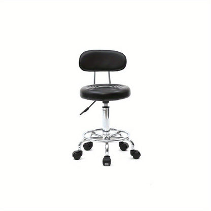Adjustable Salon Stool with Back & Footrest – 360° Swivel Chair Height 18.9"-22.8"