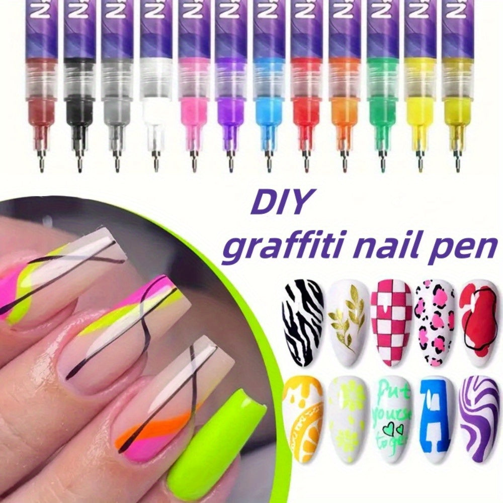 1 Set Nail Doodle Pen, 12-Color Acrylic Paint Pen, Nail Paint Quick Drying Dot Stitching Pen, Precision 3D Doodle Nail Art Pen, Nail Art Pen Set, Quick Drying, Suitable for Home And Salon, Detailed And Long-Lasting Design