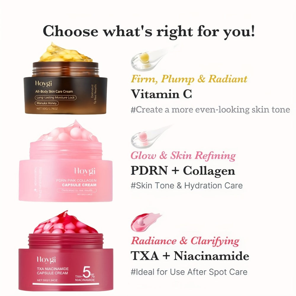 3pcs PDRN Collagen Capsule Cream&Vitamin C Capsule Facial Cream&Nicotinamide Capsule Cream with Capsule Technology, Moisturizes And Locks In Moisture. Suitable for Day And Night Use.valentines Day Gifts, Fall Winter Skincare, Aift Sets for Women