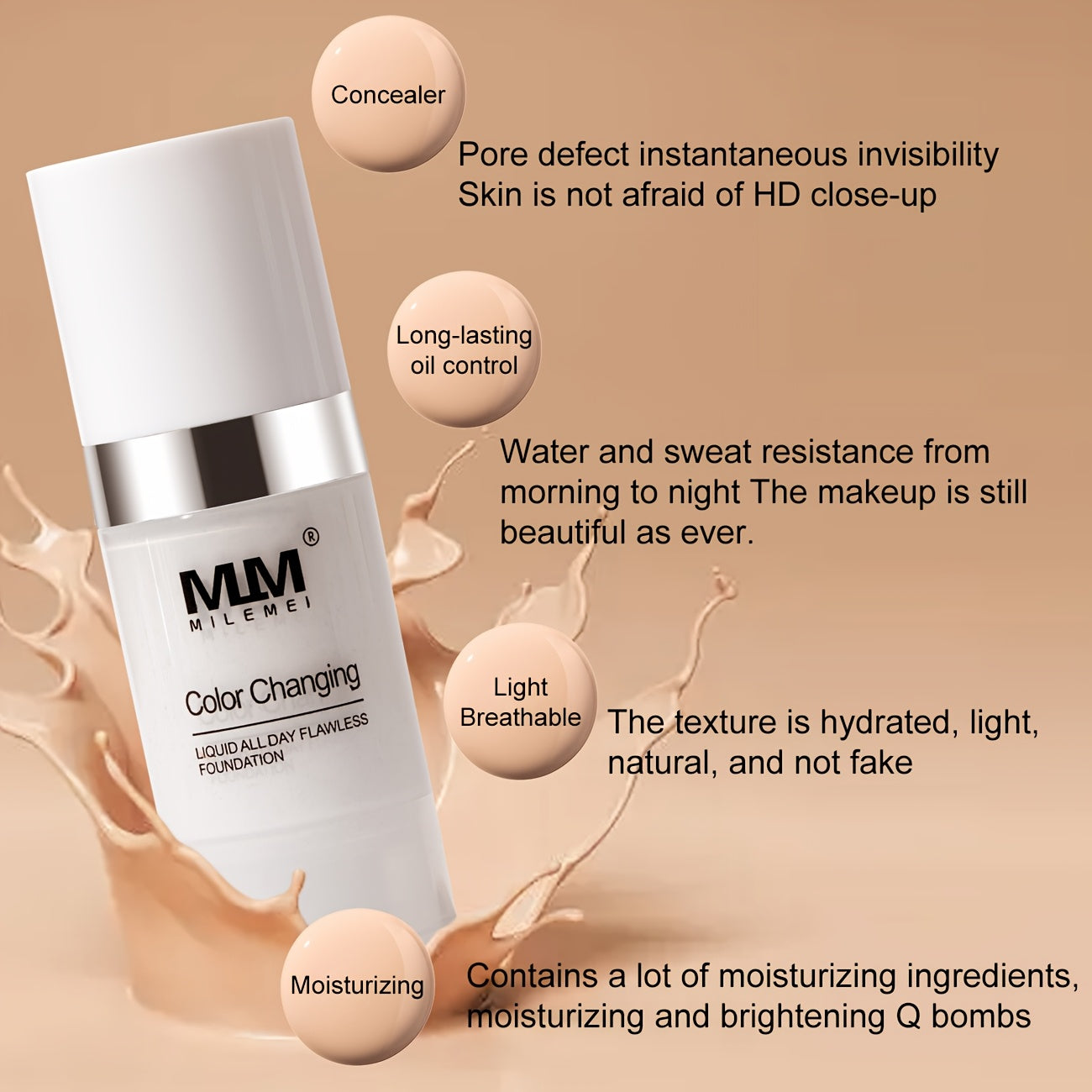 3pcs Buy 2 Get 1 Free Color-Changing Liquid Foundation, Valentine's Nourishing & Moisturizing Foundation BB Cream with Glycerin, Lightweight Non-Caky Non Creasy Makeup, 0.81oz Natural Flawless Magic Liquid Foundation-Unisex Suitable for All Light
