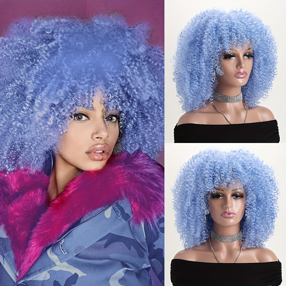 16-inch Short Curly Afro Kinky Curly Red Wig, Women's Fashionable and Elegant Stretchable Net Synthetic Fiber Hair Replacement Wig for Women, Heat-Resistant Fiber Wig Suitable for Daily Wear, Cosplay, Parties, Music Festivals, Weddings, and Balls