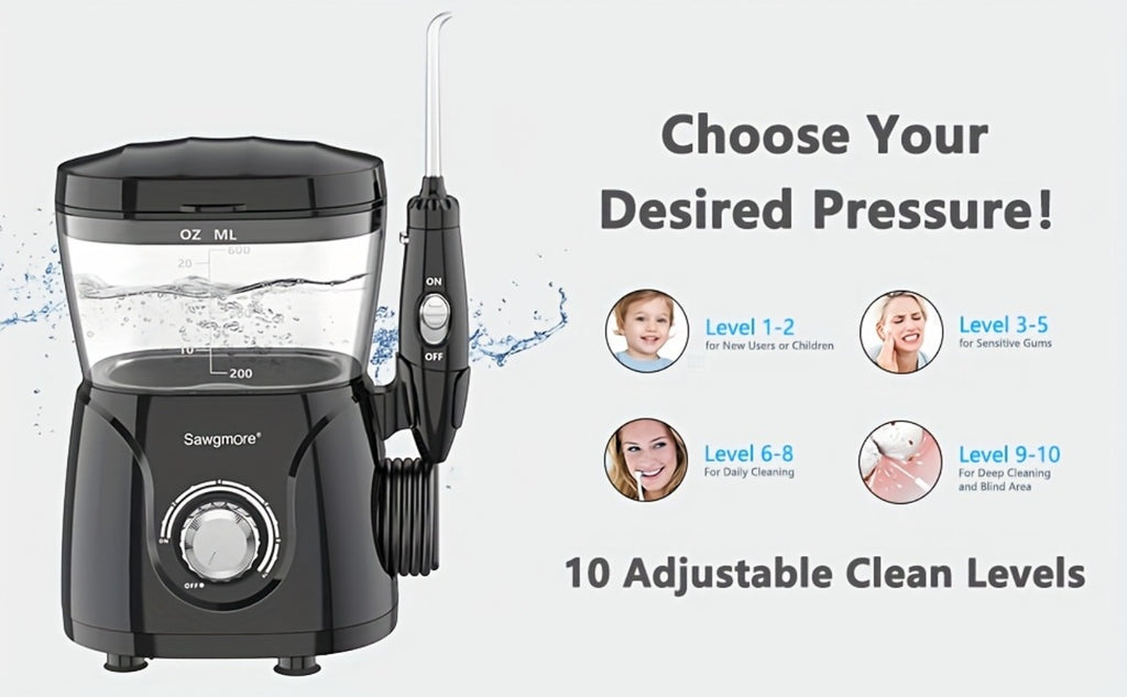 FC166 Father'S Day Gift, Water Flosser for Teeth/Braces, 20.29 oz Large Capacity, 10 Adjustable Pressures, 8 Home Nozzles Professional Oral Irrigator for Teeth Clean, IPX4, Electric Household Desktop Water Flosser&Electric Toothbrush, Holiday Gifts
