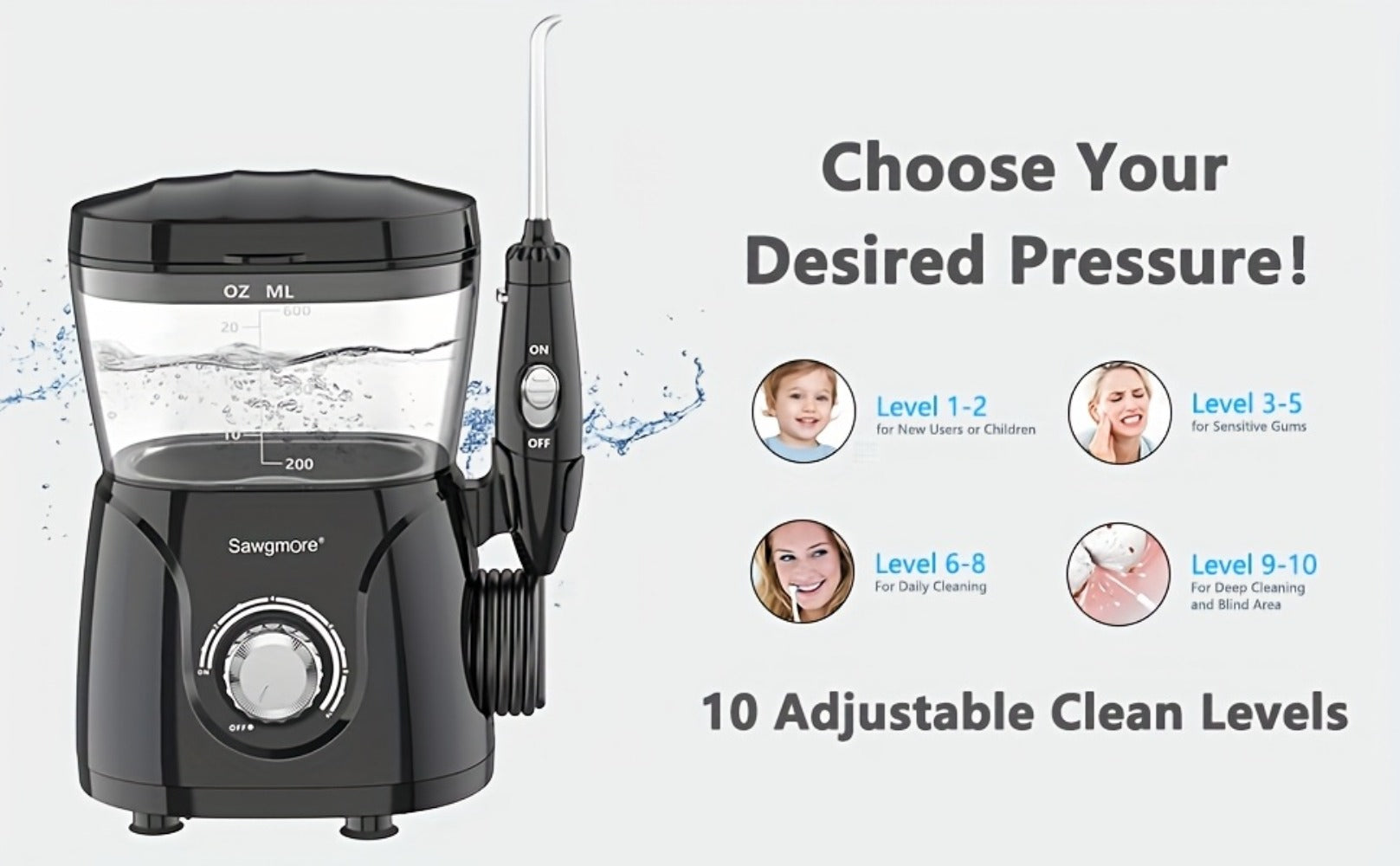 FC166 Father'S Day Gift, Water Flosser for Teeth/Braces, 20.29 oz Large Capacity, 10 Adjustable Pressures, 8 Home Nozzles Professional Oral Irrigator for Teeth Clean, IPX4, Electric Household Desktop Water Flosser&Electric Toothbrush, Holiday Gifts