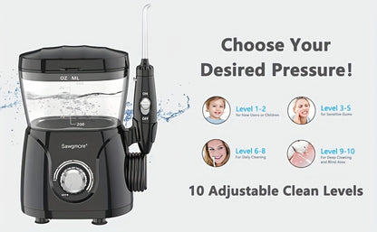 Water Flosser for Teeth & Braces 600ml Large Tank 10 Adjustable Pressure Levels 8 Nozzles IPX4 Waterproof Professional Oral Irrigator Desktop Electric Dental Flosser for Adults Family Use