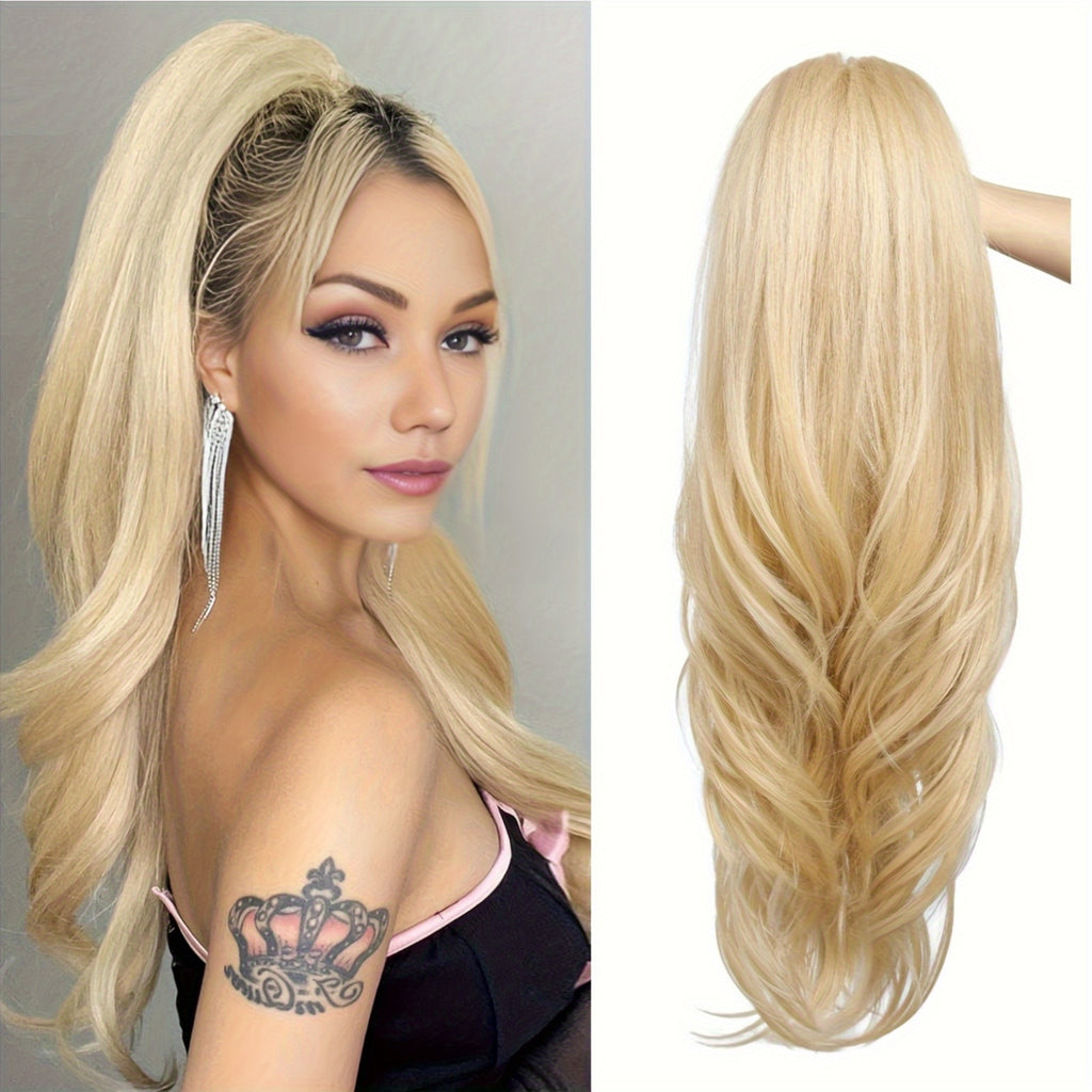 [Synthetic Ponytail Extensions] Drawstring Ponytail Blonde Synthetic Pony Tails Hair Clip In Ponytail Hair Extensions Black Ponytail Extension, Drawstring Ponytail For Women Layered Long Wavy Pony Tails Hair Extensions, Synthetic Hair Extensions Ponytail