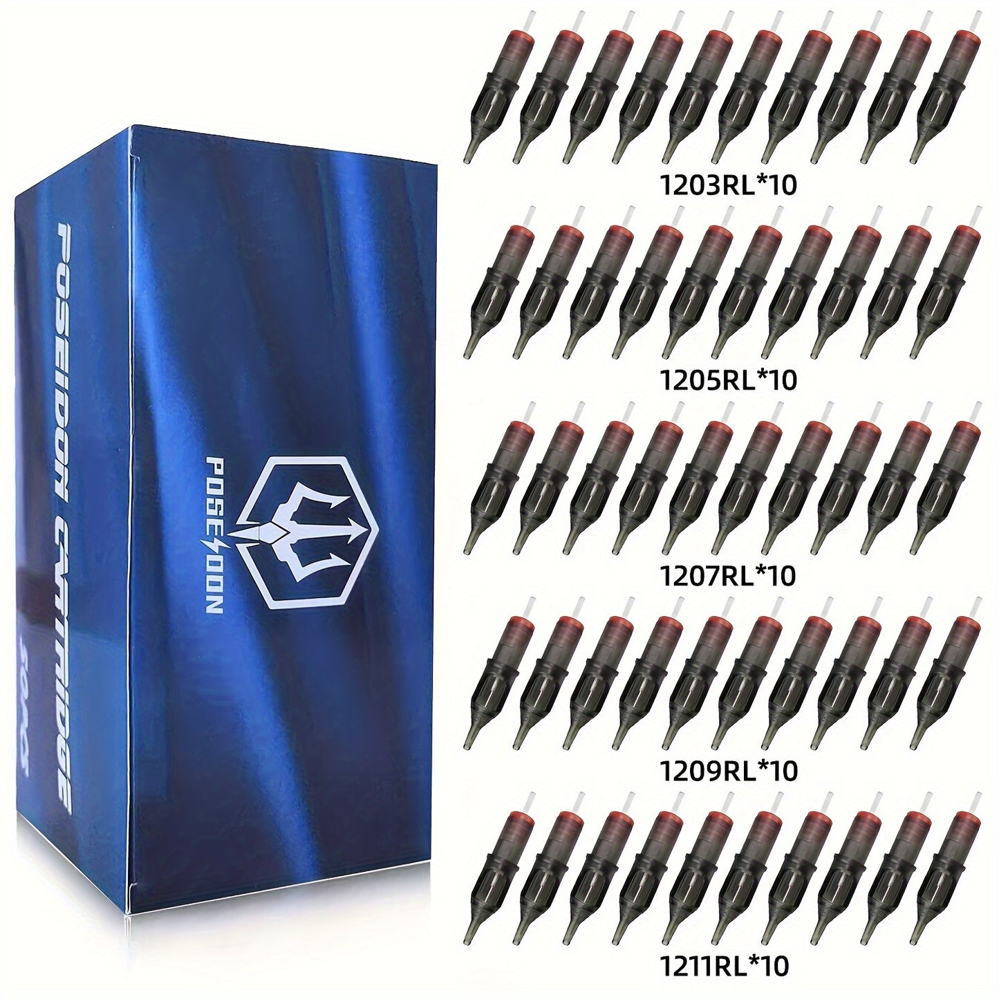 Tattoo Cartridge Needles 50pcs Assorted Mixed Size Round Liner Long Taper Disposable Membrane Stainless Steel 3RL 5RL 7RL 9RL 11RL for Tattoo & Permanent Makeup