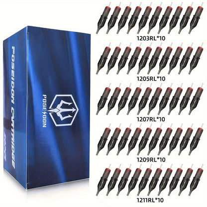 Tattoo Cartridge Needles 50pcs Assorted Mixed Size Round Liner Long Taper Disposable Membrane Stainless Steel 3RL 5RL 7RL 9RL 11RL for Tattoo & Permanent Makeup