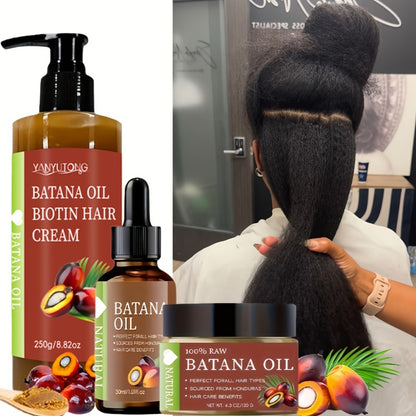 Batana Oil Set 3-Piece from Honduras - Dr. Sebi Cold Pressed Unrefined Batana Oil, Hair Mask & Carrier Oil, Deep Moisture, Prevents Breakage, Dry Hair