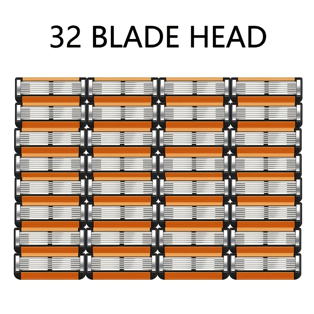 Compatible with Fusion 5, 32/24/16/12 Replacement Heads, Includes Free Handle, Classic Men's Shaving Razor, Manual Men's Razor with Replaceable Blades, Six-layer Stainless Steel Safety Razor, Replaceable Razor Blades, Blade Replacement Kit