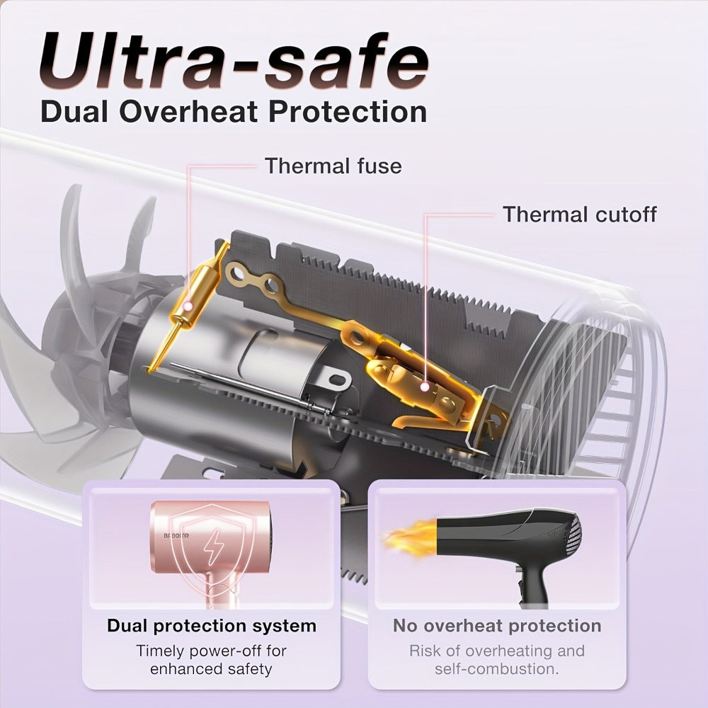 1875W High-Power Pink Travel Hair Dryer, Foldable Design, with Diffuser And Focusing Nozzle, Compact Powerful Ion Hair Dryer, 3-Speed Temperature Control And 2-Speed Wind Speed, Fast Drying Hair