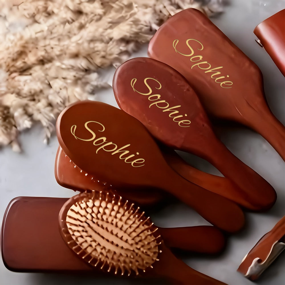 1pc Personalized Engraved Wooden Hair Brush | Custom Name Comb Crimson Handmade Bridesmaid & Wedding Party Gift Suitable for Women 15+ | Mother's Day Gift | Teacher's Day Gift