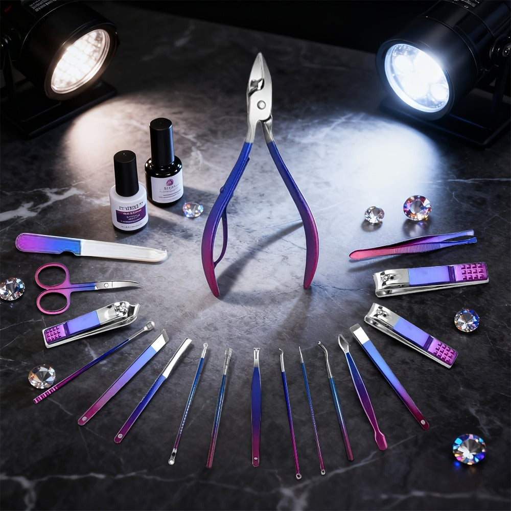 9/18/30/60pcs Manicure Set | Gradient Purple-Blue, Black, Pink, Dark Green Options | Professional Nail Clipper & Pedicure Kit | Portable Travel Grooming Tools For Cuticle Trimming & Nail Care | Ideal Valentine'S Day & Spring Festival Gift For Her