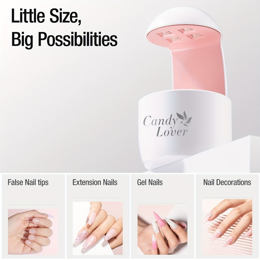 Candy Lover Mini Light for Gel Nails, Small Nail Lamp for Easy And Fast Extension System, Portable Manicure LED Light for Gel Nail Polish DIY Nail Art