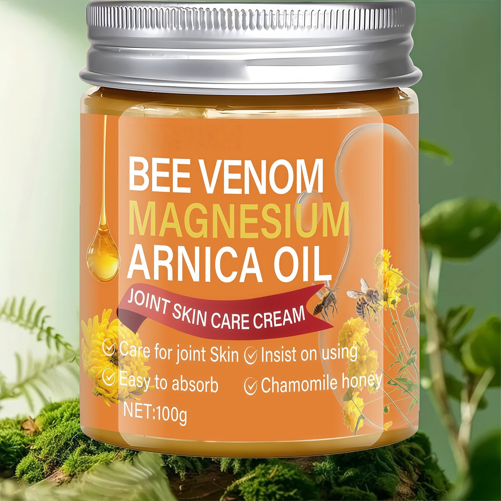Bee Venom & Magnesium Massage Cream with Camellia Oil | Lightweight Moisturizing & Protective Formula, Body Care, Body-Nourishing Magnesium Cream for Back, Knees, And Elbows, Improves Light Beige Elasticity & Comfort