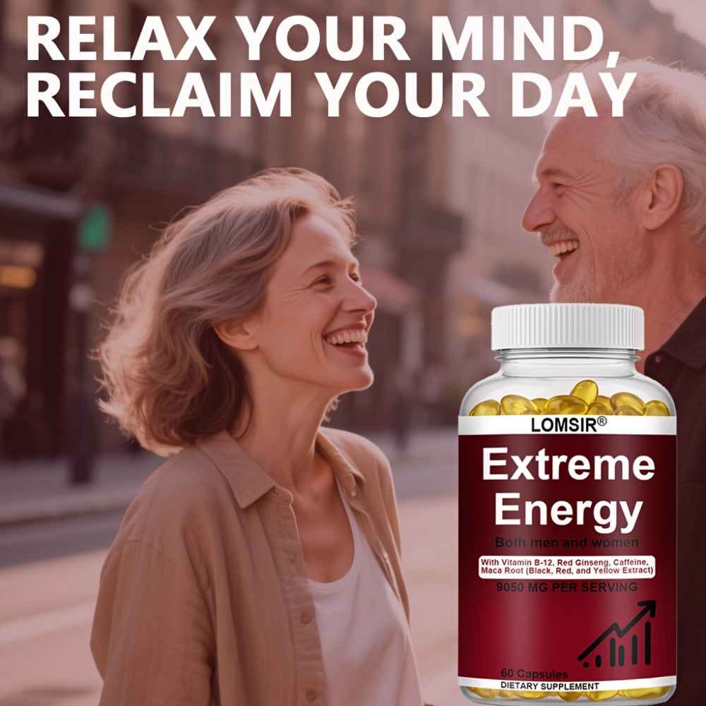 [Extreme Energy Capsules] Extreme Energy Capsules - 9050mg Supplement with Red Ginseng, Maca & Saw Palmetto - Everyday Energy Support for Men & Women - 60 Softgels