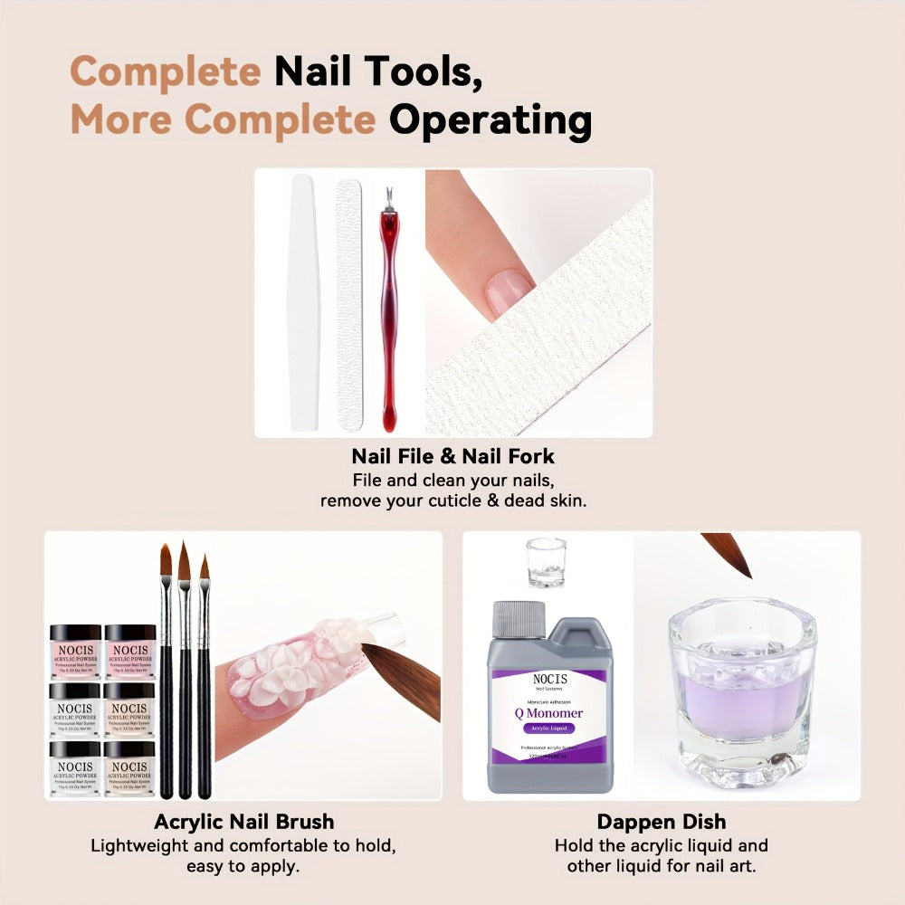 Set of Acrylic Powders in Six Colors, Including Pink And Nude, Designed for Professional 3D Nail Art. Ideal for French Extensions And Suitable for All Seasons, This Kit Does Not Require a Lamp