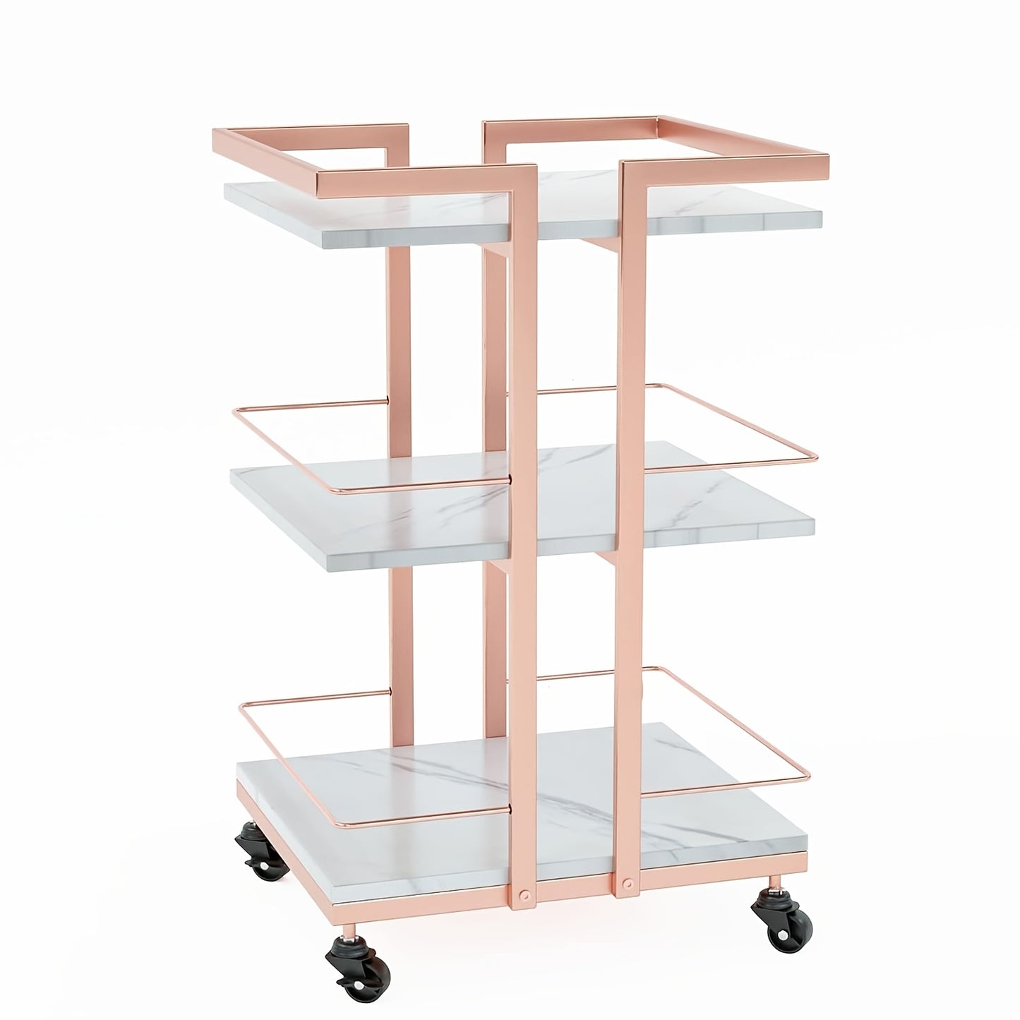 Salon Rolling Trolley Cart 3-Shelf with Lockable Wheels 130lbs per Shelf - Metal Frame Utility Cart for Esthetician, Spa, Tattoo, Massage & Manicure, Golden White Rose Gold Black