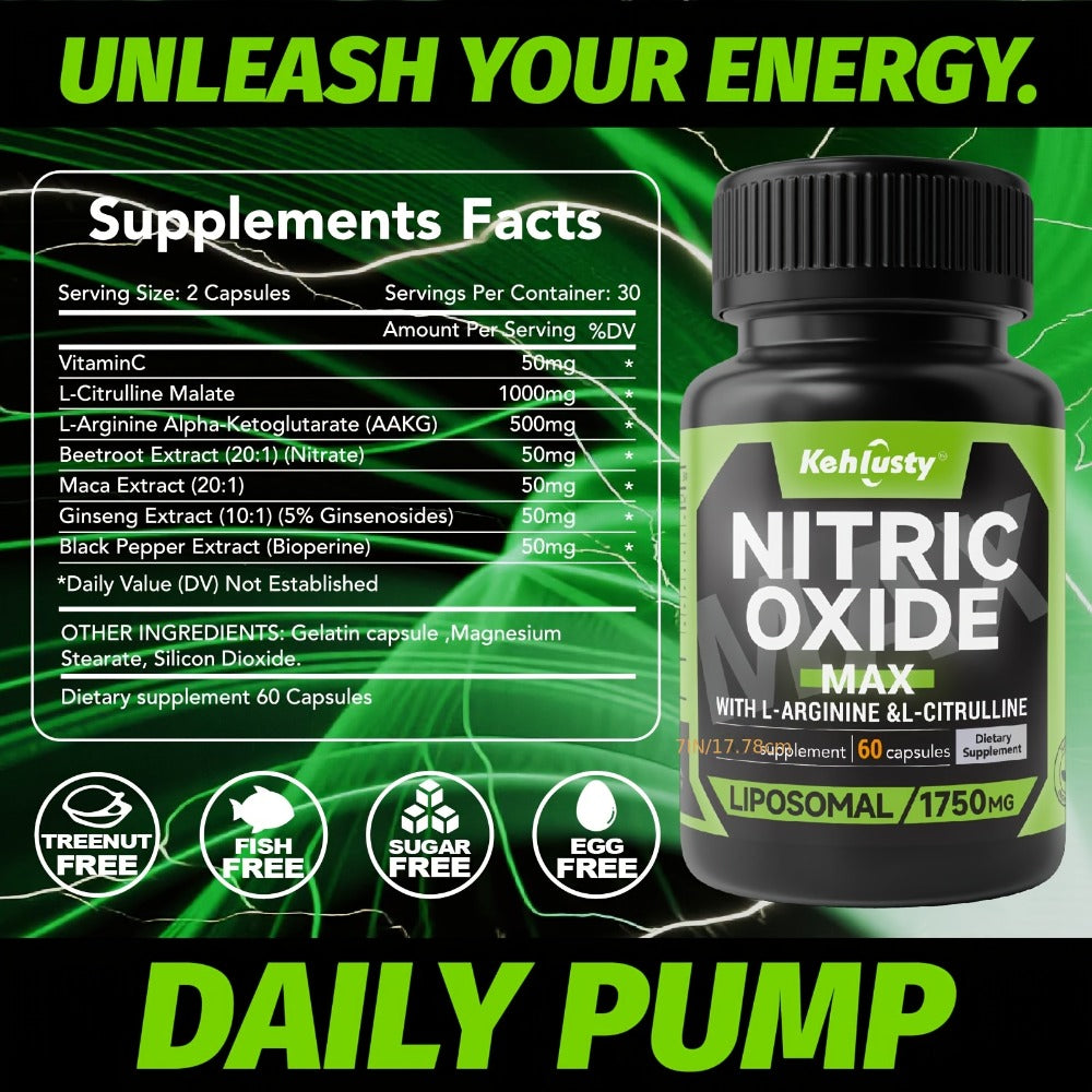 7-in-1 Max Load Energy Supplement, Containing L-Arginine, L-Citrulline, Maca, and Beetroot. Suitable as a Father's Day Gift. Ideal for Office Workers, Fitness Enthusiasts, Adults, Men, and Women