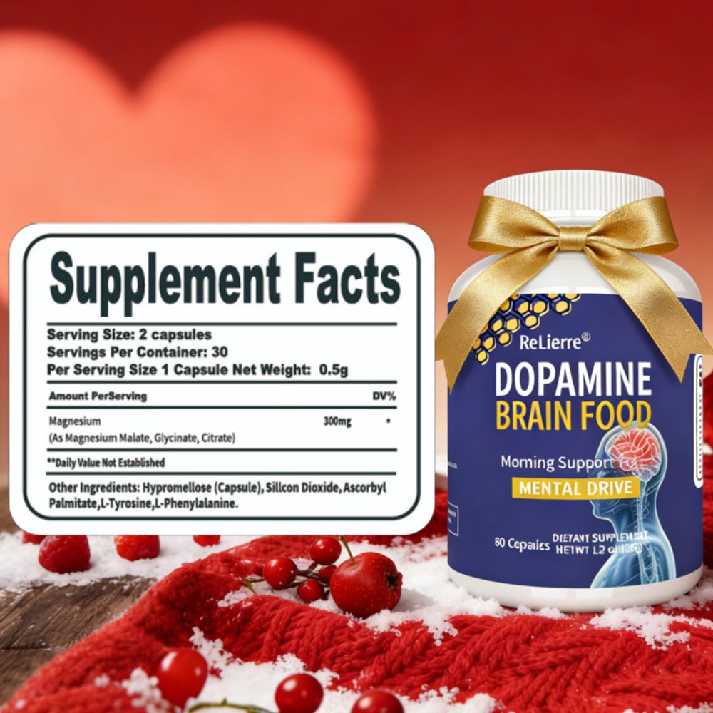 [Brain Support & Sleep] Relierre Dopamine Brain Support Capsules with Magnesium & Magnesium Glycinate, Focus & Restorative Sleep, High Potency Nootropic for Mental Clarity & Vitality