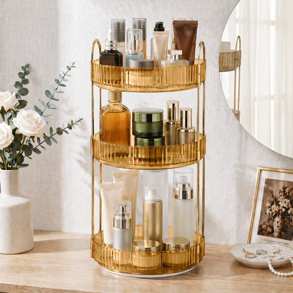 Dresser 360 Swivel Makeup Organizer, 3 Tier Bathroom Countertop Organizer Swivel Perfume Organizer, Large Capacity Cosmetic And Skincare Dresser Makeup Racks