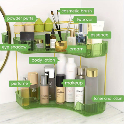 Bathroom Counter Organizer 2-in-1 Corner Shelf 2-Tier 3-Tier Space-Saving Makeup Skincare Storage with Brush Holder No-Tool Install Portable Vanity Dresser Kitchen
