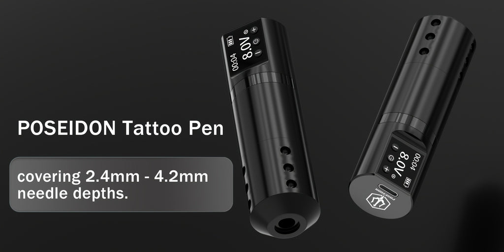 POSEIDON V5 Cordless Tattoo Machine Kit Complete with LCD Screen Display, Wireless Rotary Pen, 1500mAh Battery, 10 Needles & 11 Ink - Full Tattoo Supplies for Beginners & Professional Artists, Portable Tattoo Gun (No Adapter Included)