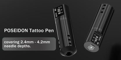 Cordless Tattoo Machine Kit Complete - POSEIDON V5 Wireless Rotary Pen with LCD Screen 1500mAh Battery 10 Needles 11 Ink Bottles Full Tattoo Supplies for Beginners & Professional Artists
