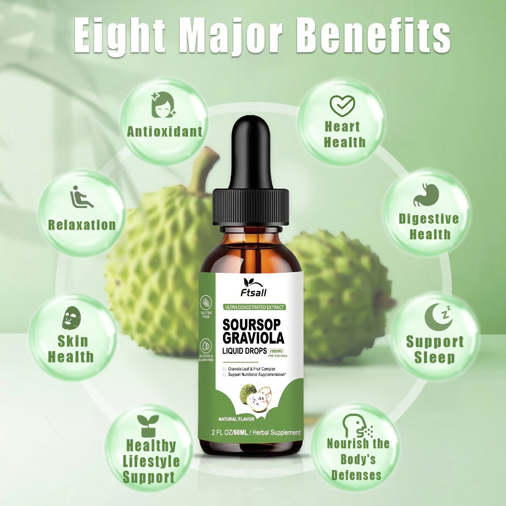 Ftsall Soursop Bitters 1800mg High Absorption Soursop Graviola Liquid Drops Gluten Free 2fl.oz Soursop Leaf Drops