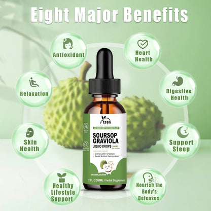 Soursop Bitters Liquid Drops 1800mg | Graviola Leaf & Fruit Extract | High Absorption Natural Supplement | Gluten-Free Sugar-Free Digestive & Immune Support | 2 Fl Oz