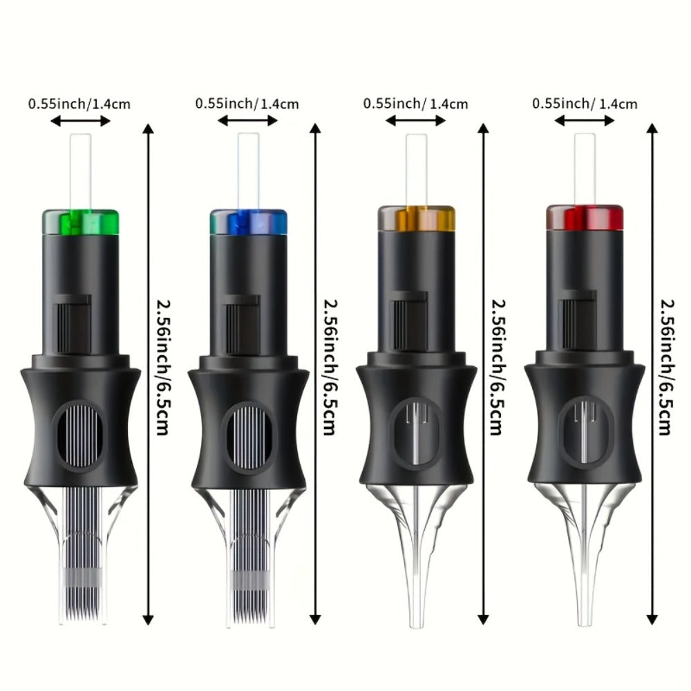 Tattoo Cartridge Needles 50Pcs Assorted - POSEIDON V5 Round Liner Shader Magnum Mixed Sizes 5RL 7RL 9RL 5RS 7RS 9RS 7RM 7M1 15M1 15RM Disposable Safety Cartridge Needles for Tattoo Supplies