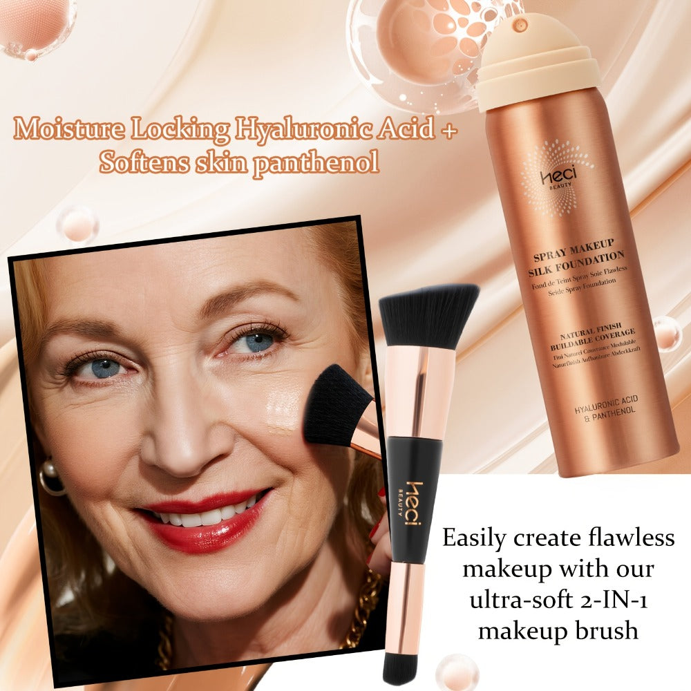 Liquid Foundation Spray with Brush 2PCS Matte Finish Panthenol & Hyaluronic Acid for Sensitive Dry Mature Skin Non-Sticky Natural Flawless Coverage Women