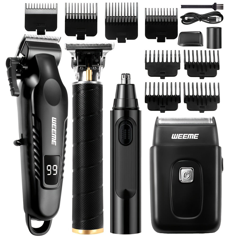 [Valentines Day Gift] WEEME 4pcs 3pcs 2pcs Set Golden Blue Black Silver Hair Clipper for Men - USB Rechargeable Hair Cutting Kit Including Electric Razor, T-Blade Trimmer, 8 Limit Combs, USB Cable, Cleaning Brush and Combs - Valentines Day Gift Items