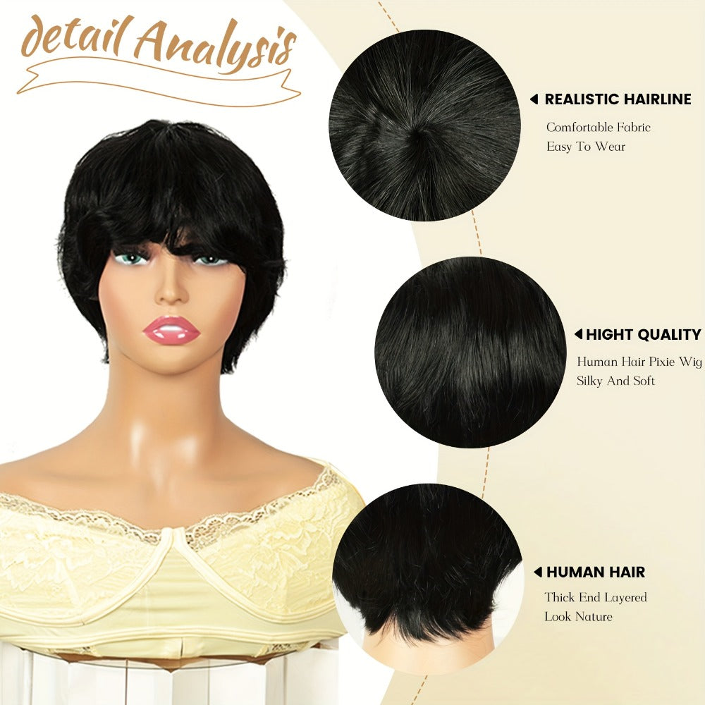Human Hair Bob Wig Glueless Pre Plucked Pre Cut Pixie Bob Natural Black 8 Inch 130% Density Virgin Brazilian Hair Wig for Black Women