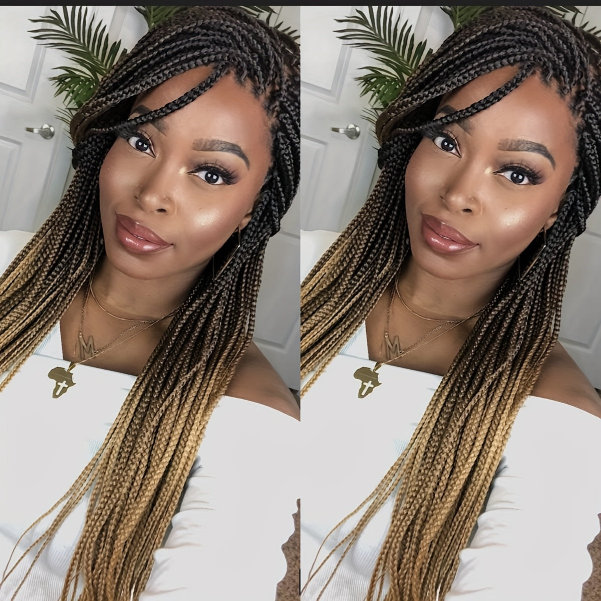 Brown Knotless Box Braid Wig - A Synthetic Lace Front Featuring Handmade Faux Locs, Offering a 360° HD Full Lace Design for Protective Styling And a Versatile Appearance Suitable for Women of Diverse Ethnic Backgrounds