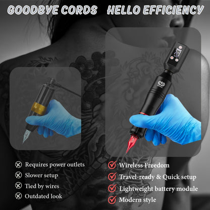 Wireless Tattoo Machine Kit Neebol with Screen Display 6-Hour Battery 10 Red Cartridge Needles 7 Inks Practice Skin Complete Tattoo Pen Gun Set for Beginners Artists Body Art