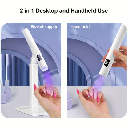 LED Nail Lamp 360° Rotating Head USB Powered with Digital Timer 45s/60s & Nail Stamp - Gel Polish Curer with Condenser Lens for Manicure & Nail Art, White & Pink