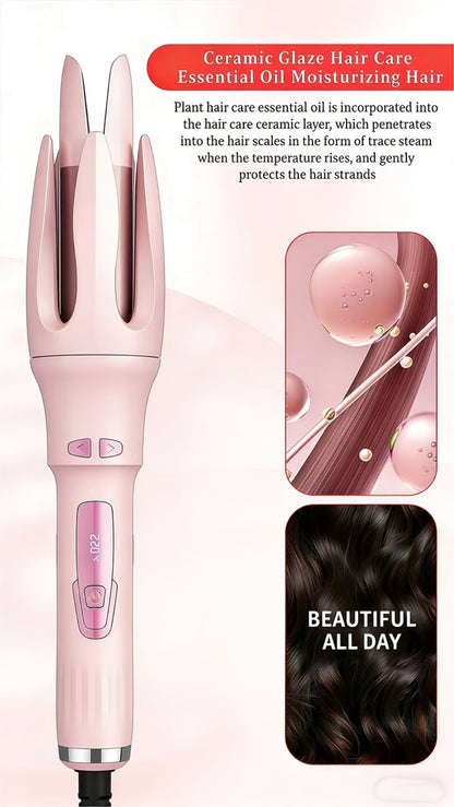 Automatic Rotating Curling Iron 4 Temperature Settings Negative Ion Ceramic Barrel Anti-Tangle Auto Shut-Off Dual Voltage 110-240V Fast Heat 30s Beginner-Friendly Gift for Women